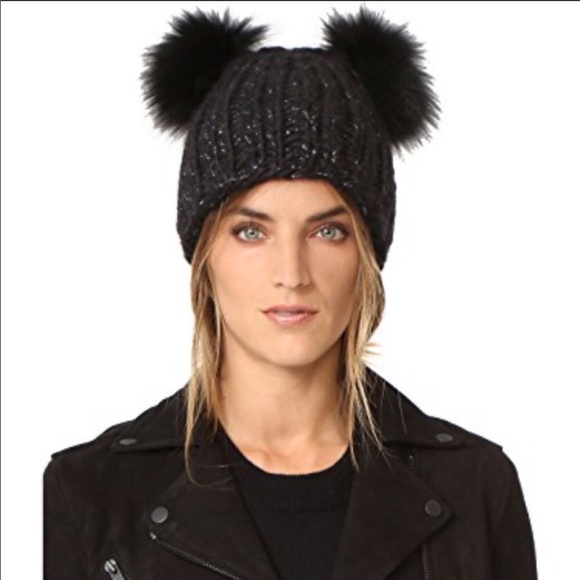EUGENIA KIM Mimi fox fur pom poms beanie hat - Picture 8 of 8